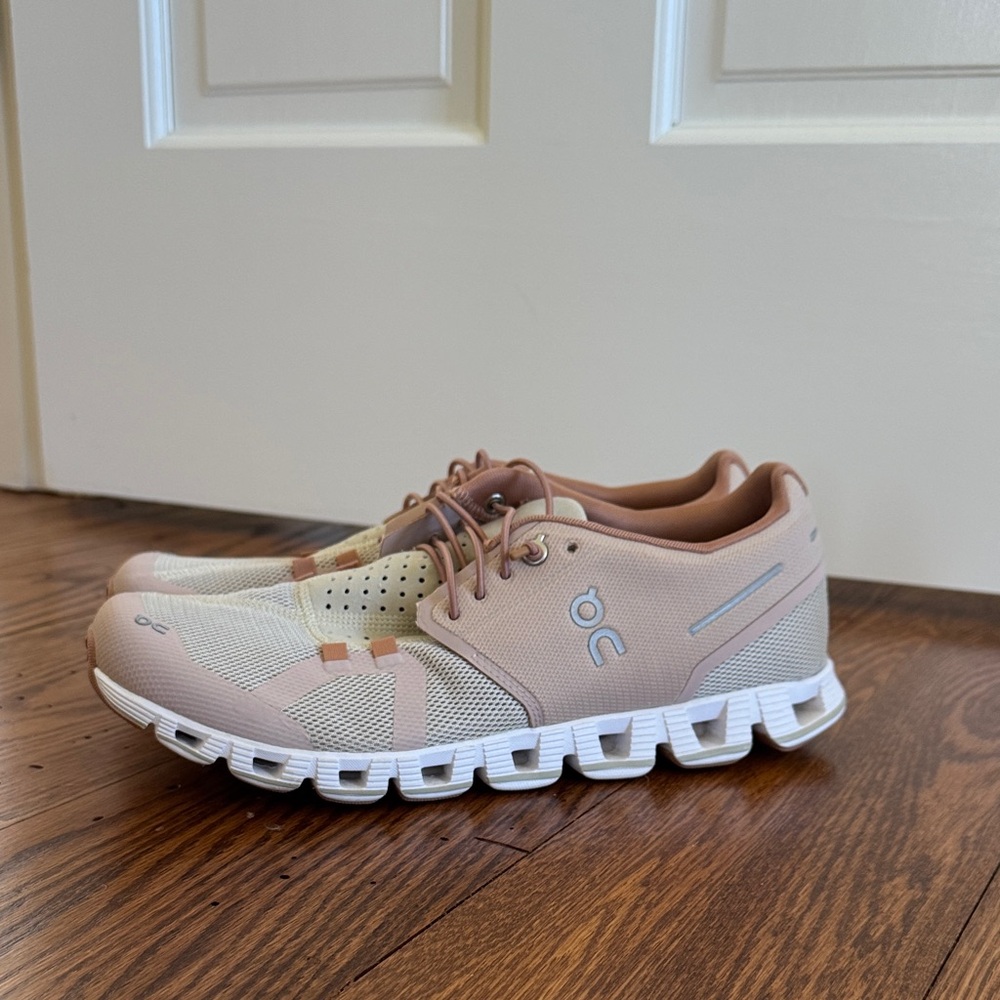 On Cloud Running Shoes in Blush and Cream